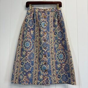 Vintage Patty Woodard Womens 60s 70s Boho Tapestry Button Up Skirt Size S Retro